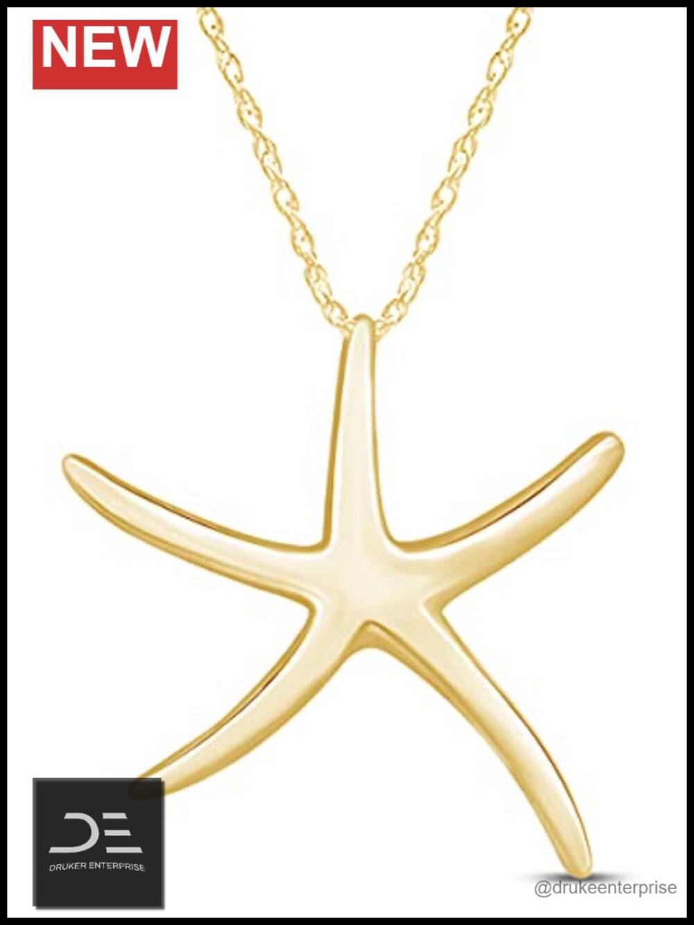 Sterling Silver Starfish Pendant Necklace with 18" Rope Chain for Women Ocean